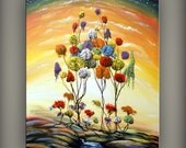folk art pop art surreal large painting original painting surreal abstract painting lollipop tree painting fantasy stars 22 x 28 Mattsart