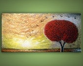 art original painting abstract heavy texture thick paint metallic gold tree painting impressionist Original Painting landscape 48 x 24