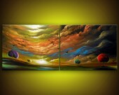 art painting landscape original art painting abstract landscape painting tree painting cloud tree art sunset HUGE 56 x 22 Mattsart