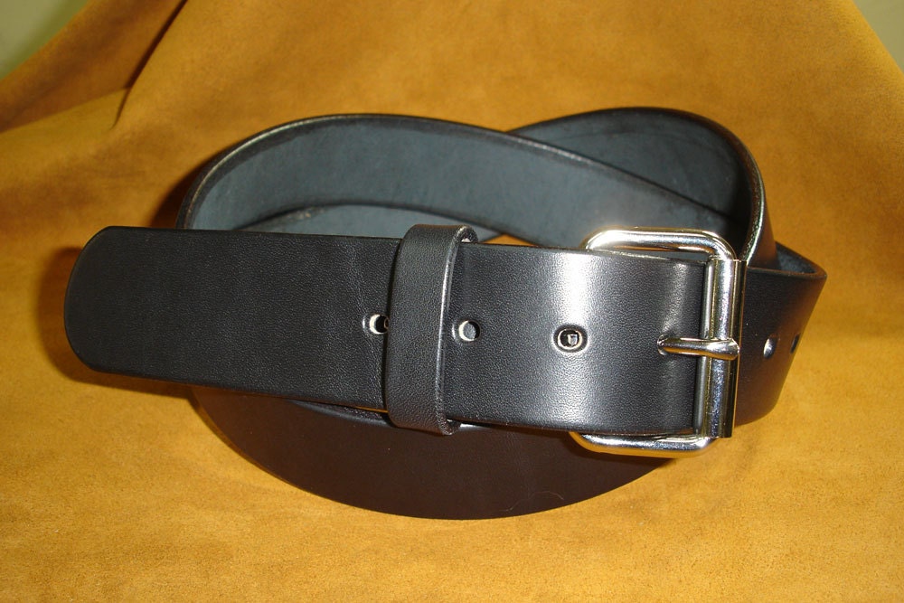 Bridle Leather Belt, Black, 1-3/4 inch wide, Nickel Roller Buckle, Made to Order