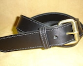 Leather Work Belt,  with Black Stitching and Brass Roller Buckle, Made to Order, Custom