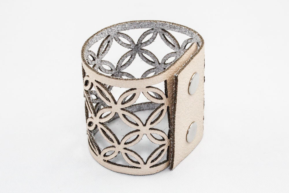 Leather Cuff - Circle Cutouts (Pearl)