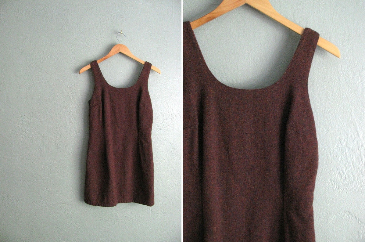 vintage '90s maroon HEATHERED WOOL scoop neck JUMPER mini dress. size xs s.