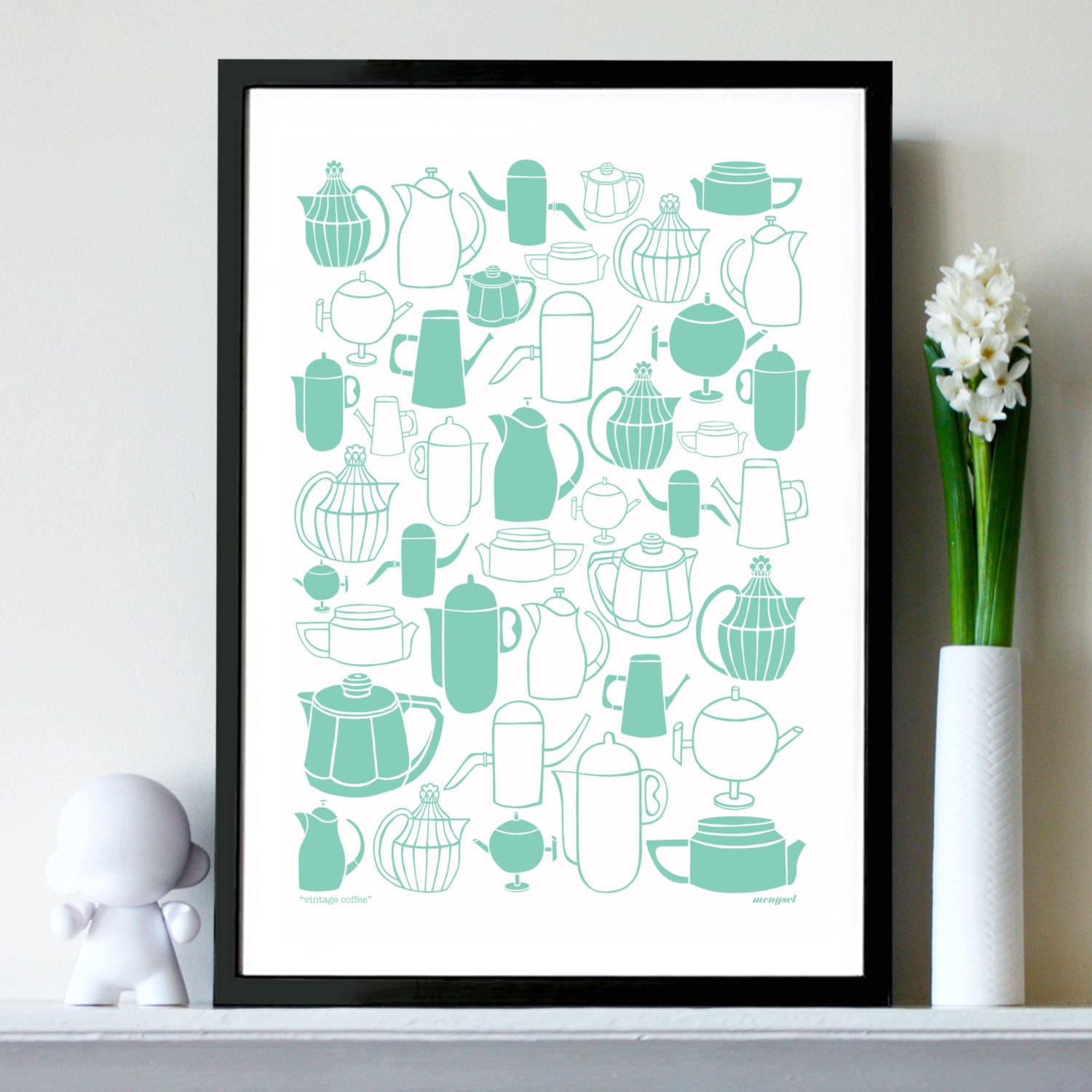 Vintage Coffee print in retro mint
