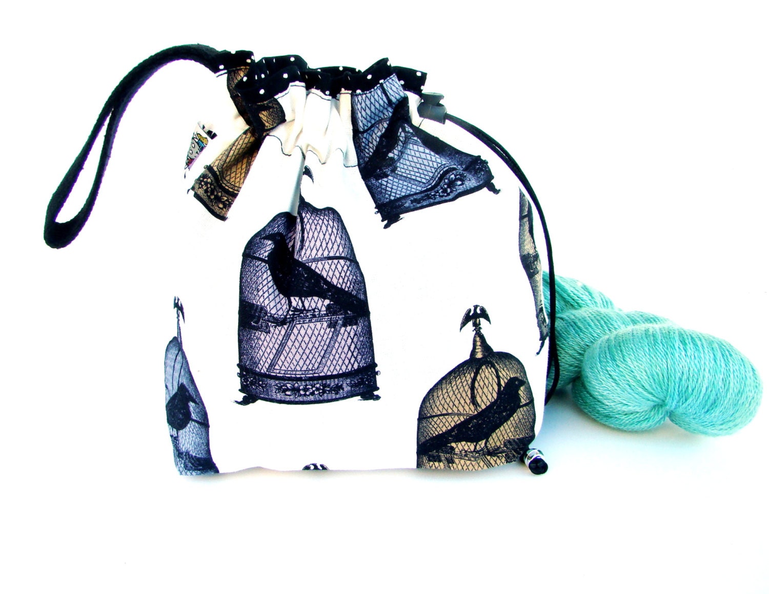 Sock Knitting Project Bag Hexipuff Small Crochet Wip Bag - Ravens & Cages