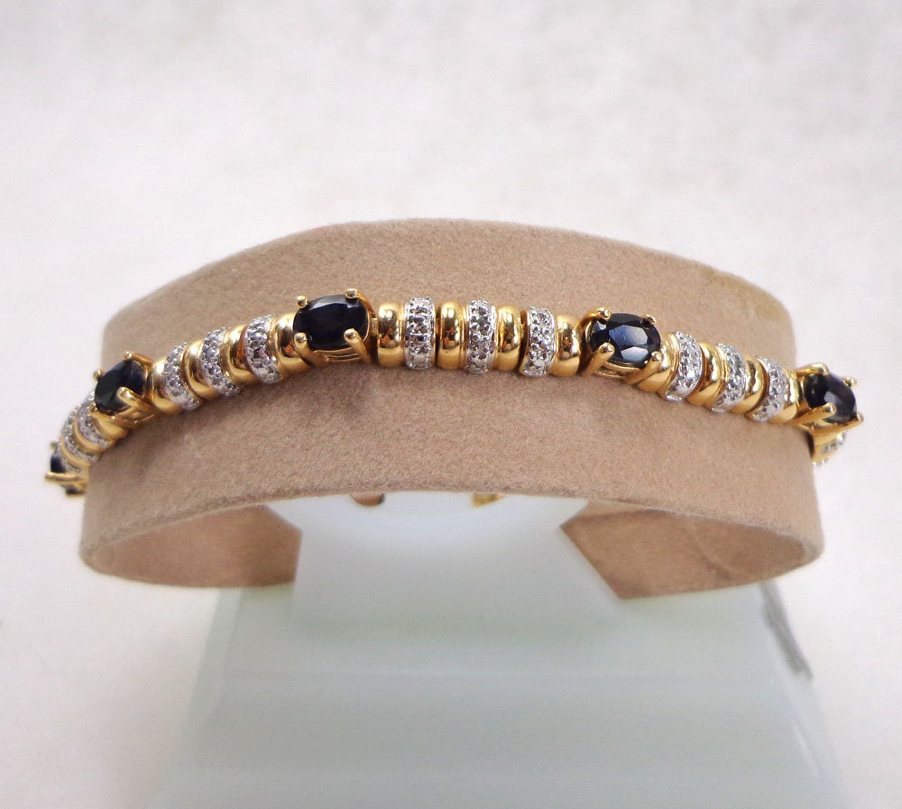 Onyx Tennis Bracelet Technibond Faceted Sterling Silver Gold Vermeil 925 Signed