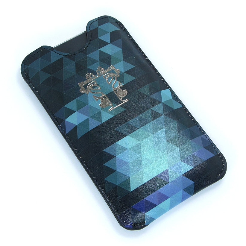 Leather iPhone / new iTouch Case - Geometric Triangles in Ocean blues