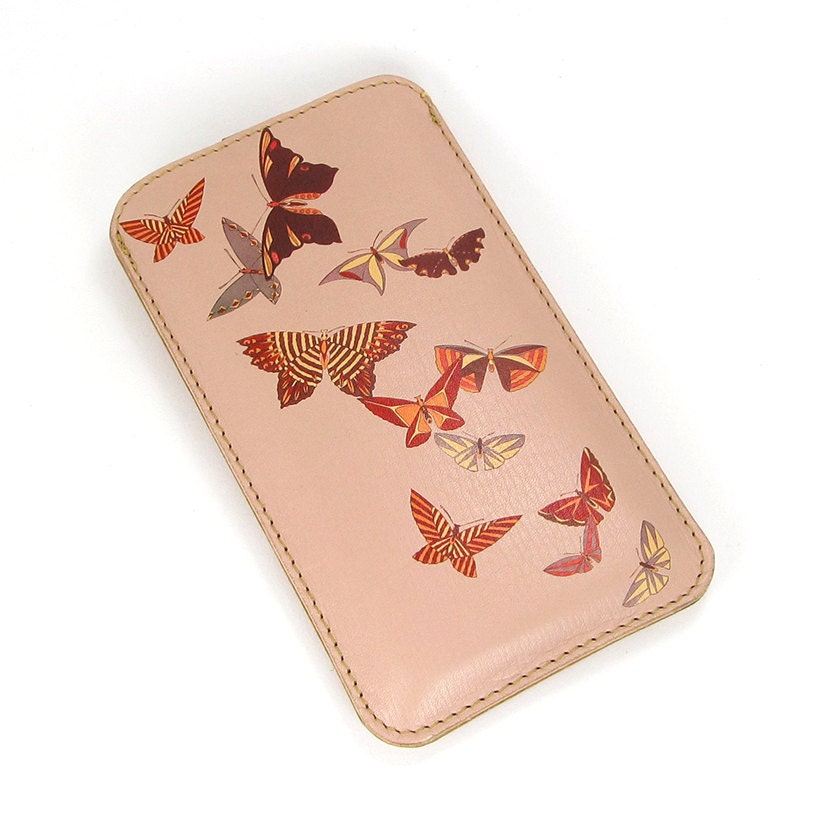 Leather iPhone case / iTouch case - Delicate butterflies