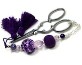 Beaded Scissor Fob, Royal Purple, Jeweled, Quilting, Sewing, Cross Stitch, DIY Crafts, TJBdesigns