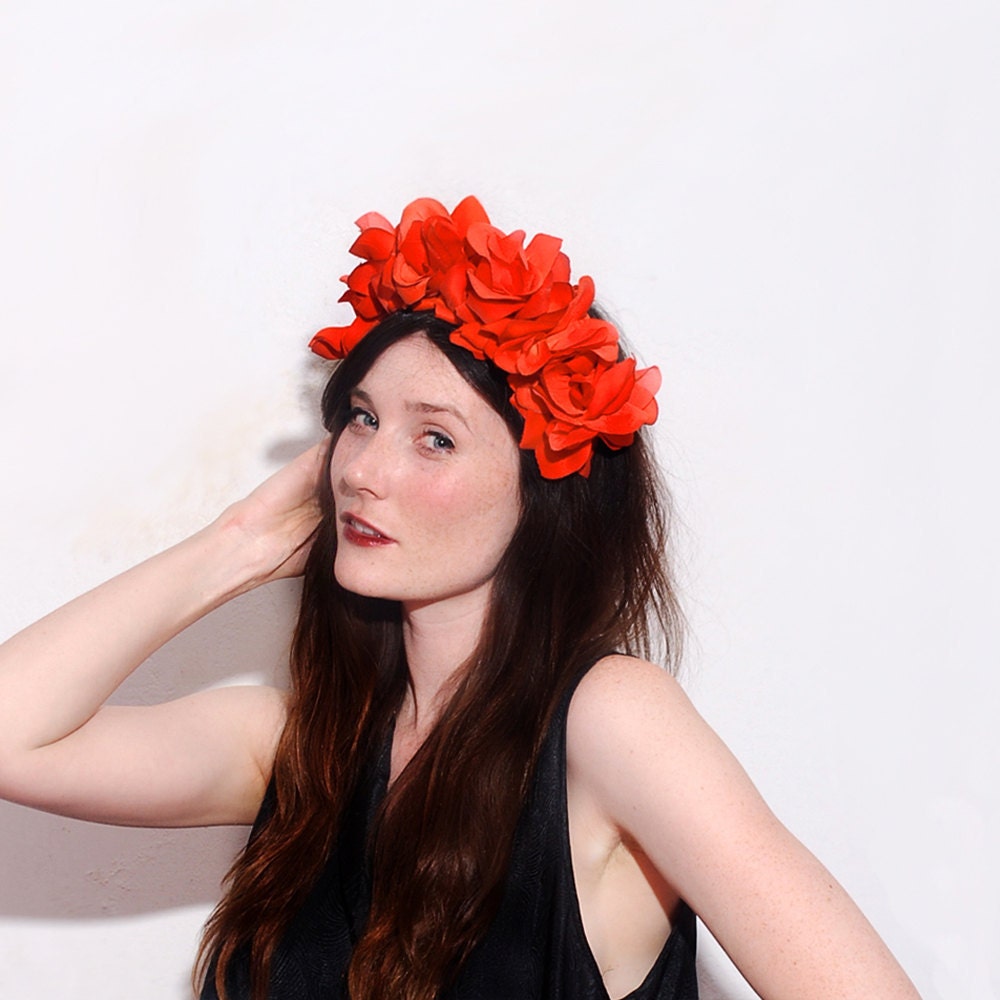 TANGERINE FLOWER CROWN // flower headband, floral crown, floral headband, floral headpiece, wedding headband, wedding hair accessories