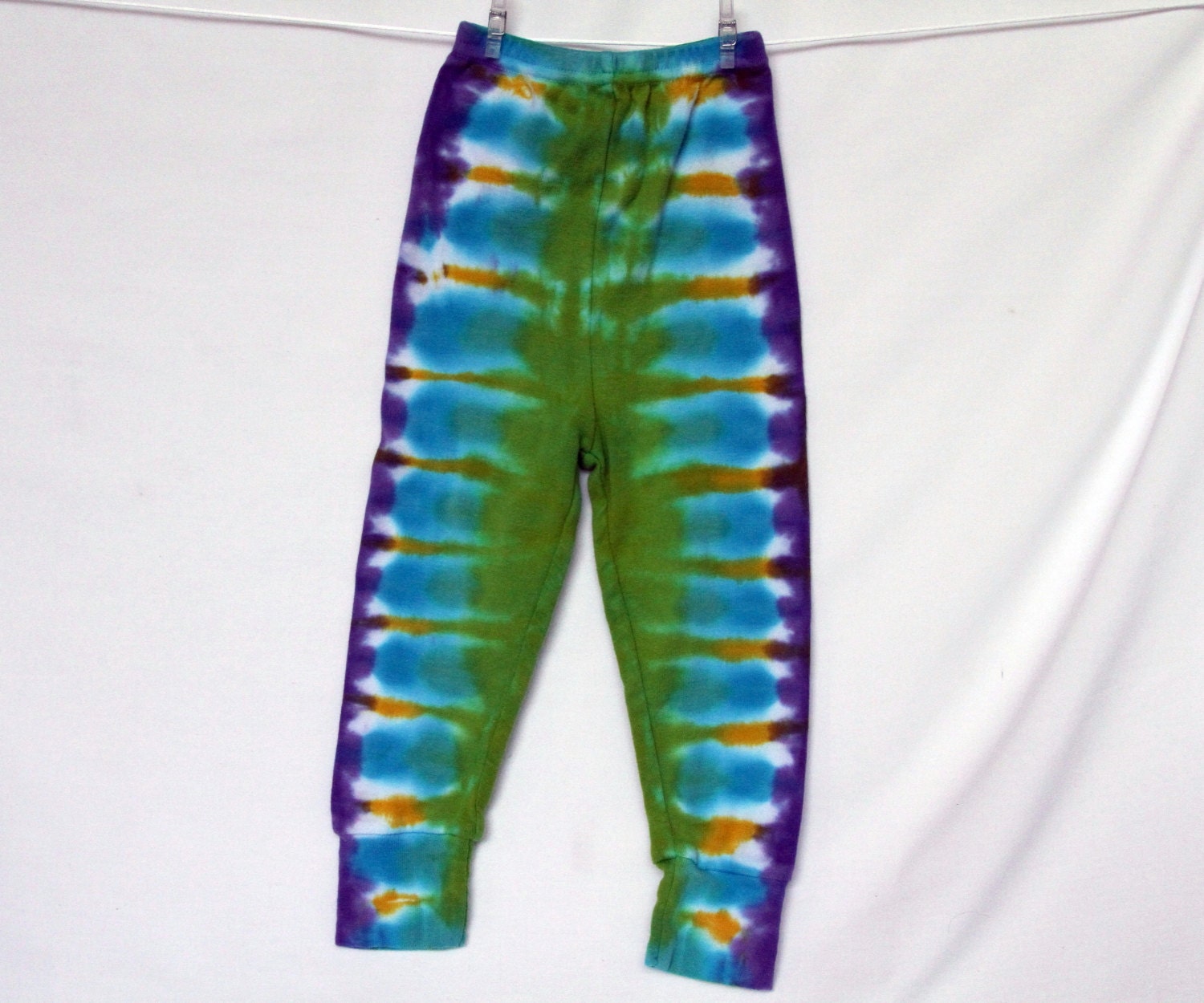 Children Baby Leggings 12 month Tie Dye Blue Turquoise Yellow Purple Lilac Cuffed AnnThen Baby