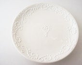 Classic White on White Plate with Heart 7" Dia. - Ready to ship
