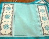 Vintage Turquoise Linen Placemats Set of 4/ Reclaimed Linens