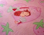 Strawberry Shortcake Fitted Twin Sheet Fabric / Reclaimed Bed Linens / Bright