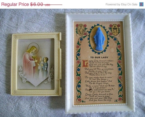 MEMORIAL DAY SALE Vintage Religious Picture, Virgin Mary, Our Lady, Religious Prayer