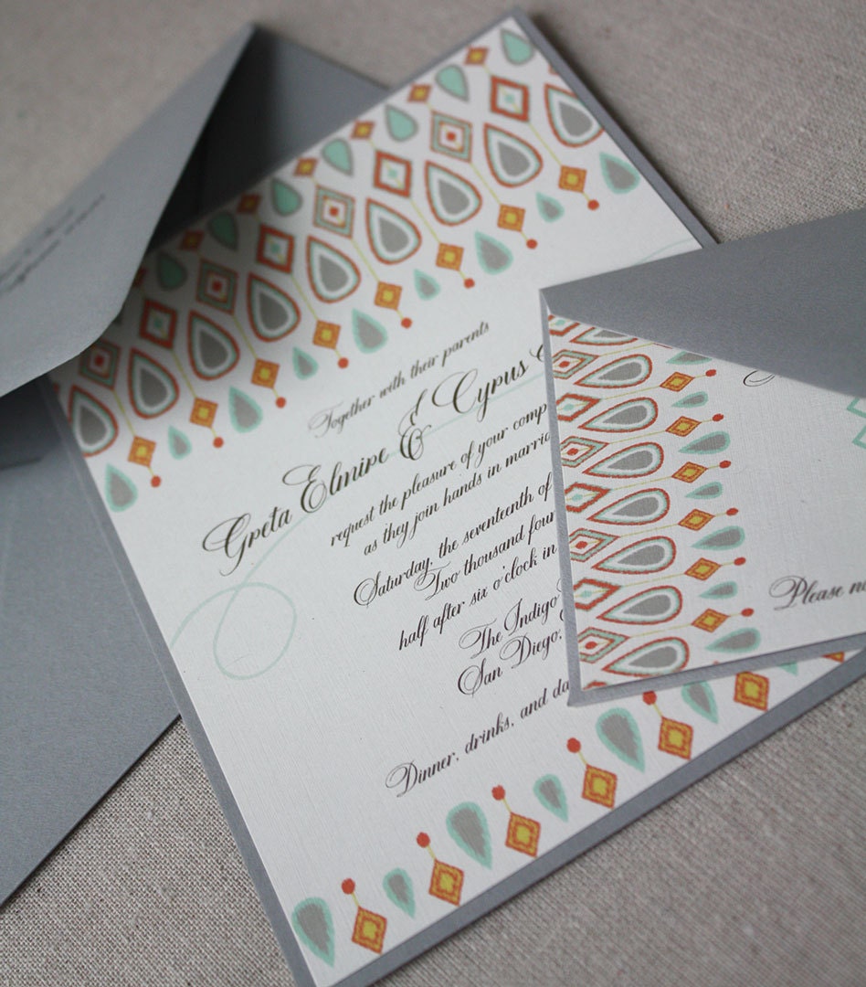 Eco Friendly Ikat Wedding Invitation, The Greta Suite, 50 Sets