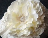Wedding Ring Pillow -Beige Silk Ring Bearer Pillow With Ivory Lace Overlay and Bloom - Lillian