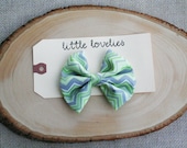 Mint and Grey Chevron Fabric Bow