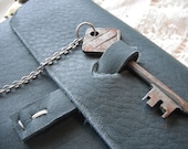 Dark Enigma -- skeleton key leather journal with metal chain