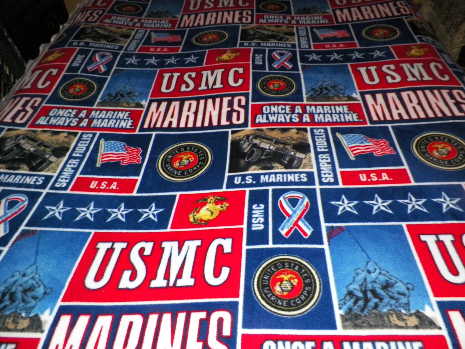 U.S. Marine Corp Large Fleece Throw Blanket blue by ...