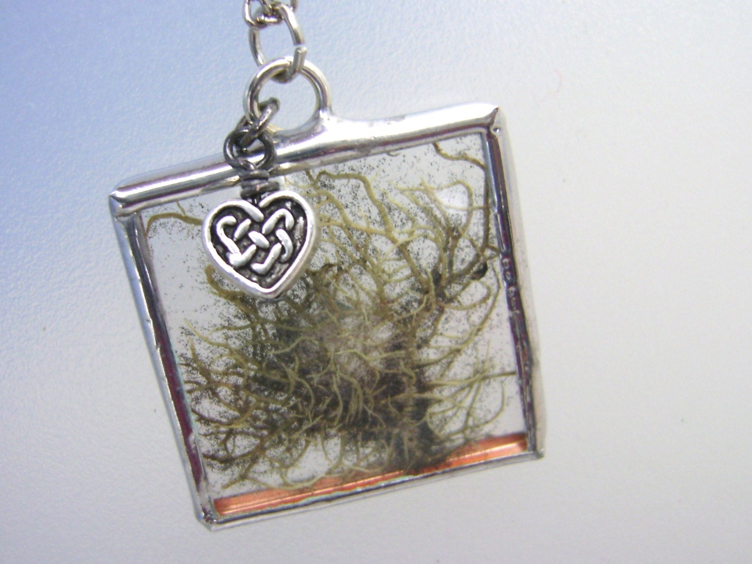 Irish Moss Celtic Knot Heart Green Glass Pendant St Patricks Day Mothers Day Silver Charm Necklace March Spring Birthday
