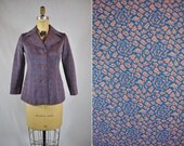 vintage tapestry blazer 1970s blue rose S