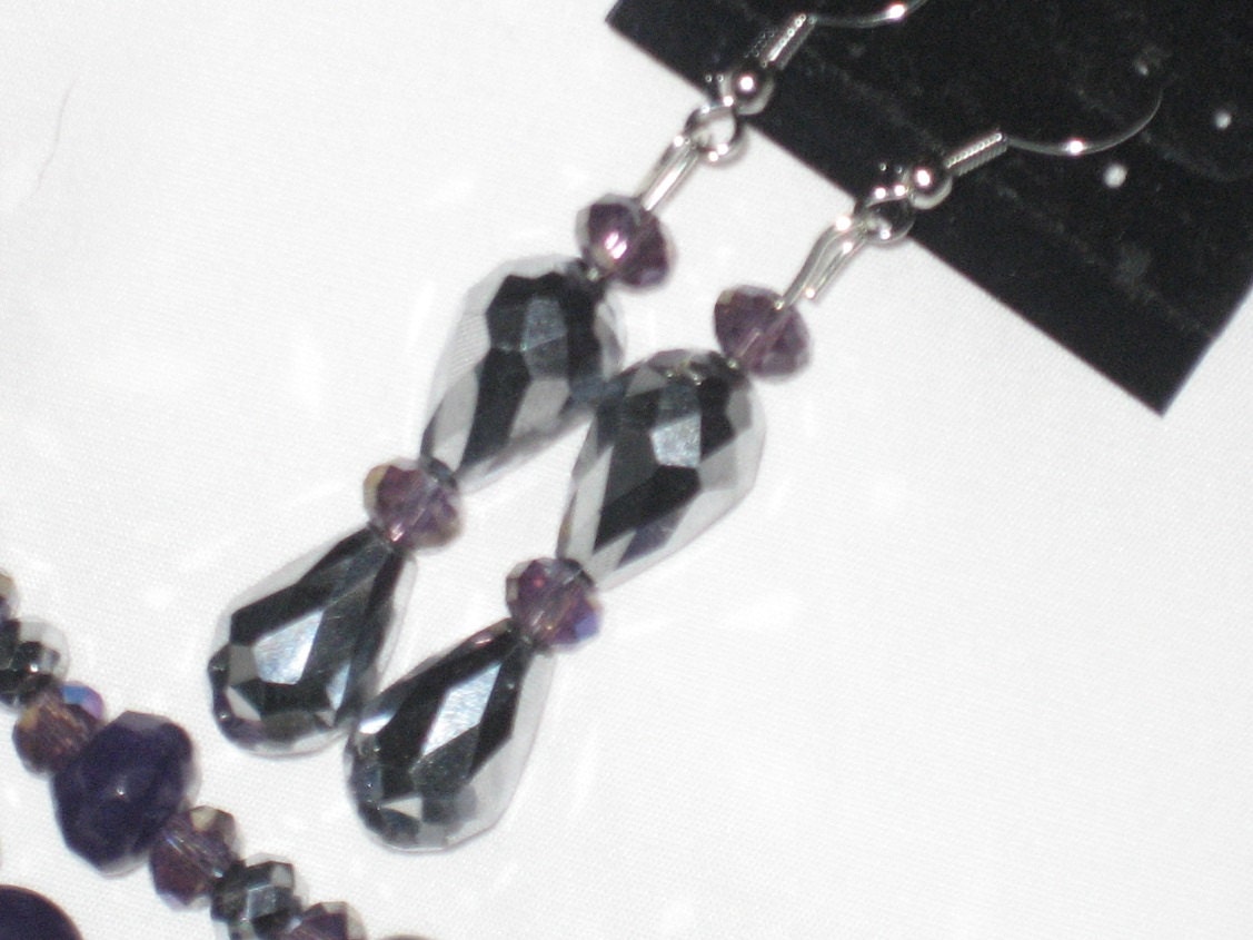 FREE Shipping in the USA Charcoal Gray & Purple Crystal Dangle Earrings