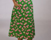Vintage Green Apple Print Women's Midi Skirt - Green Pink