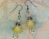 50% off SALE- Antique Silver Pale Yellow Austrian Swarovski Crystal Lucite Lily Earrings