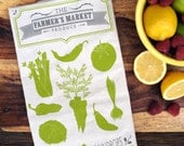 Kitchen Tea Towel Farmers Market Produce - Organic Eco Cotton Flour Sack Screenprinted Vegetables