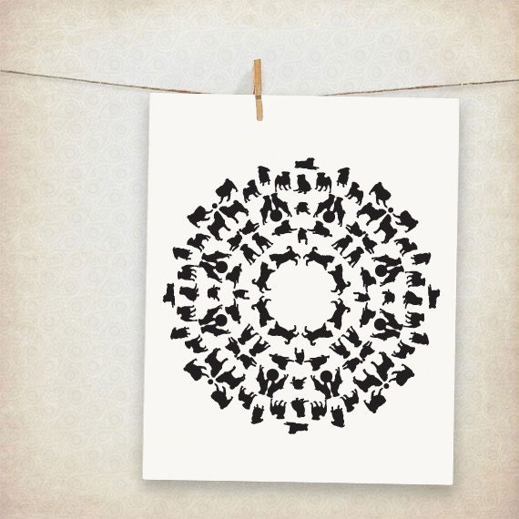 puppy mandala - pug dog - 10x8 print