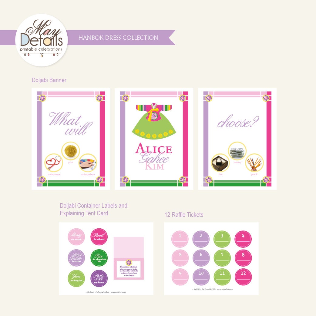 DOLJABI Korean First Birthday: Korean Traditional Hanbok Dress Birthday Party Package Il_570xn