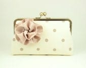 Bridesmaid Gift / Bridesmaid Clutch / Flower Purse (Printed Clutch: Spot On / Beige & Ivory)