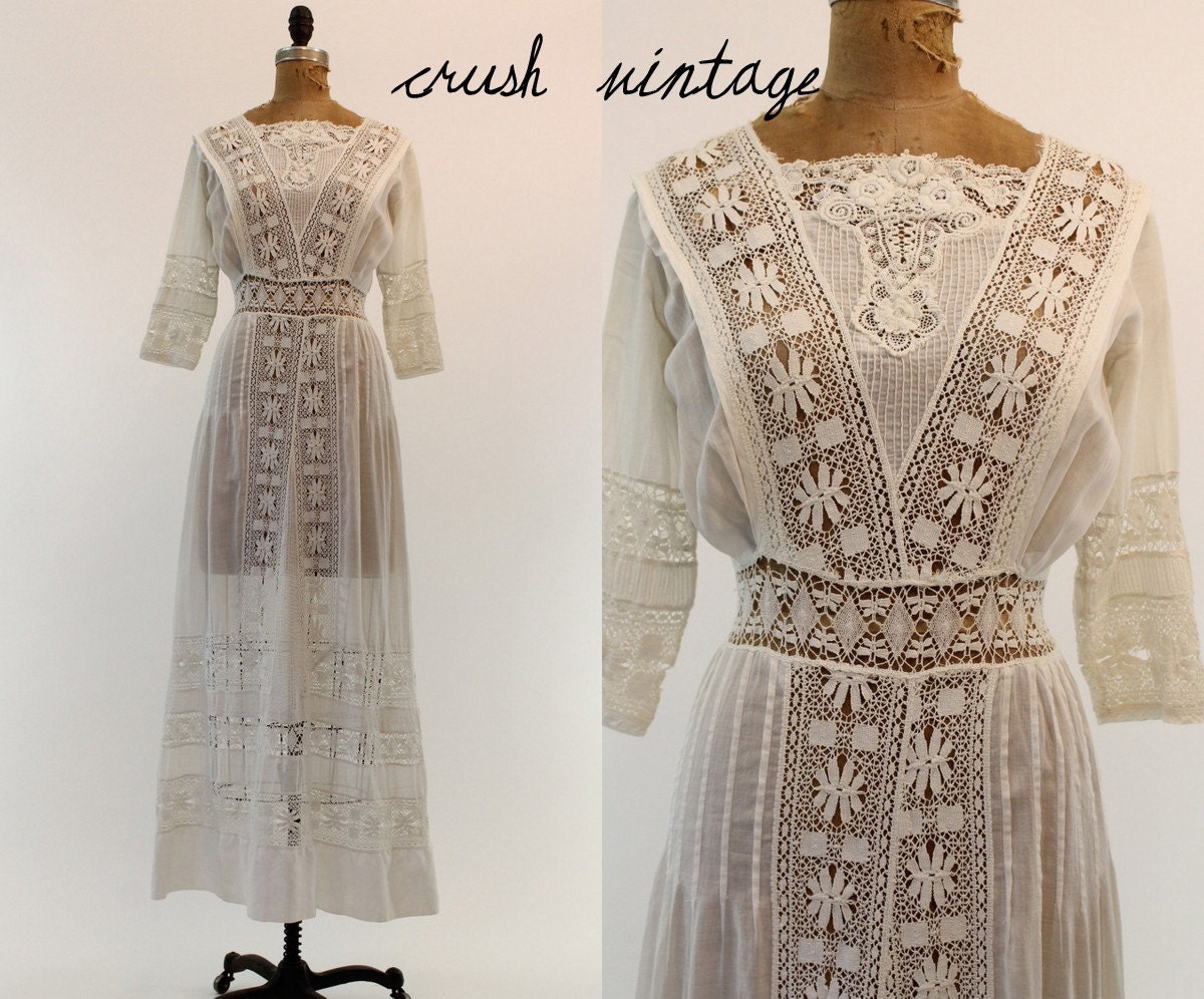 1910 Wedding Dress XS / Edwardian Lace Lawn Dress / You are So Beautiful Dress