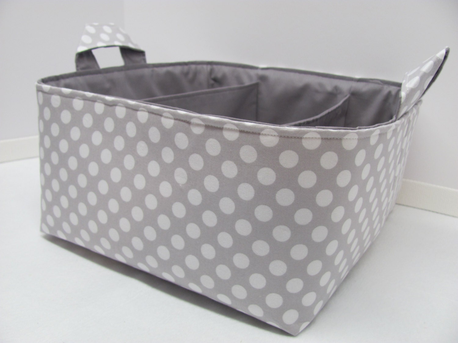 NEW Fabric Diaper Caddy - Fabric organizer storage bin basket - Grey dots