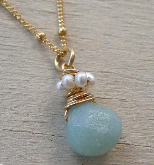 Gemstone Necklace, Drop Necklace, Modern Pendant Necklace, Gold Filled Necklace, Blue Drop Necklace, Elegant Necklace, Wire Wrapped Necklace