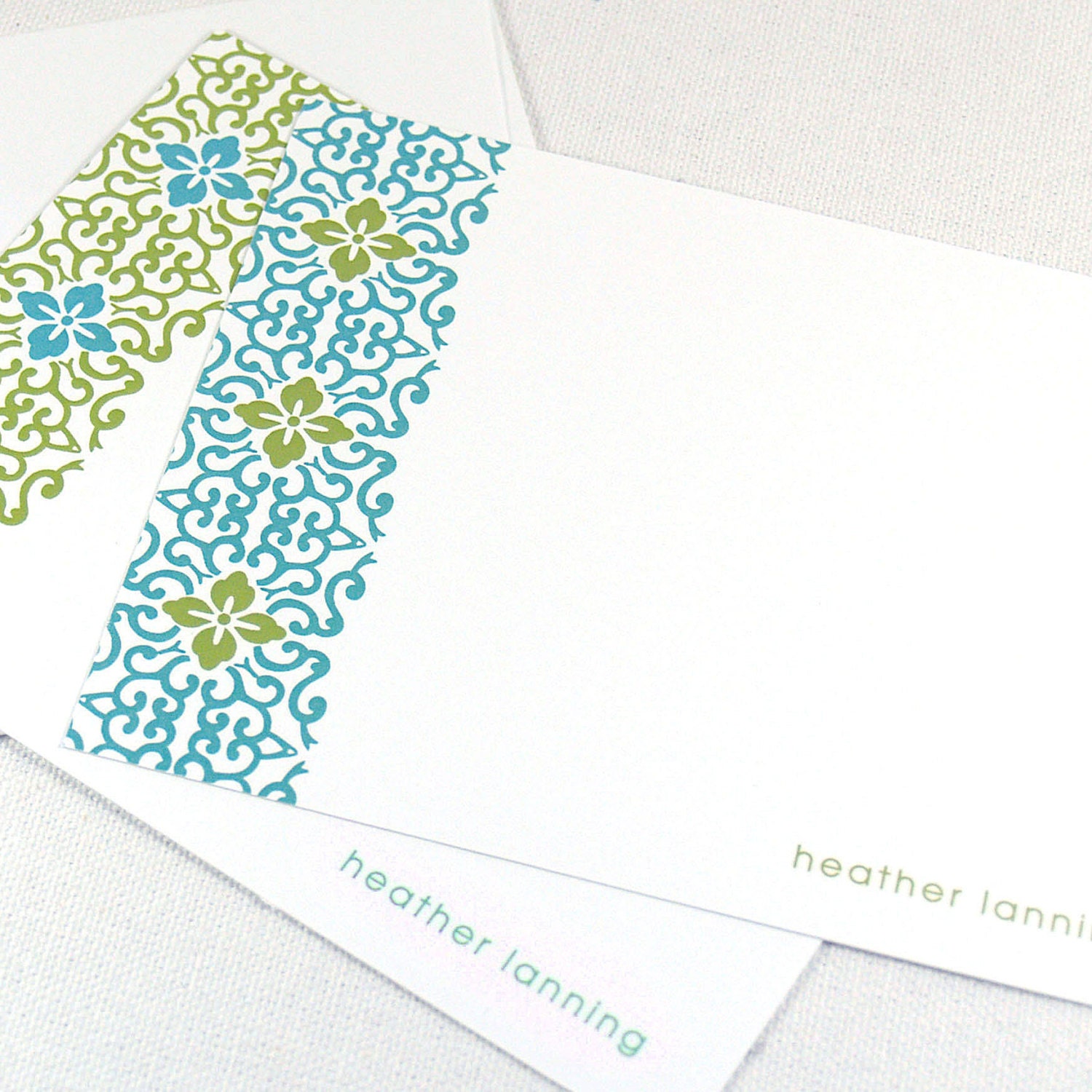 personalized stationery set - ORNAMENTAL SIDE - set of 12 - personalized stationary flat note cards - choose color