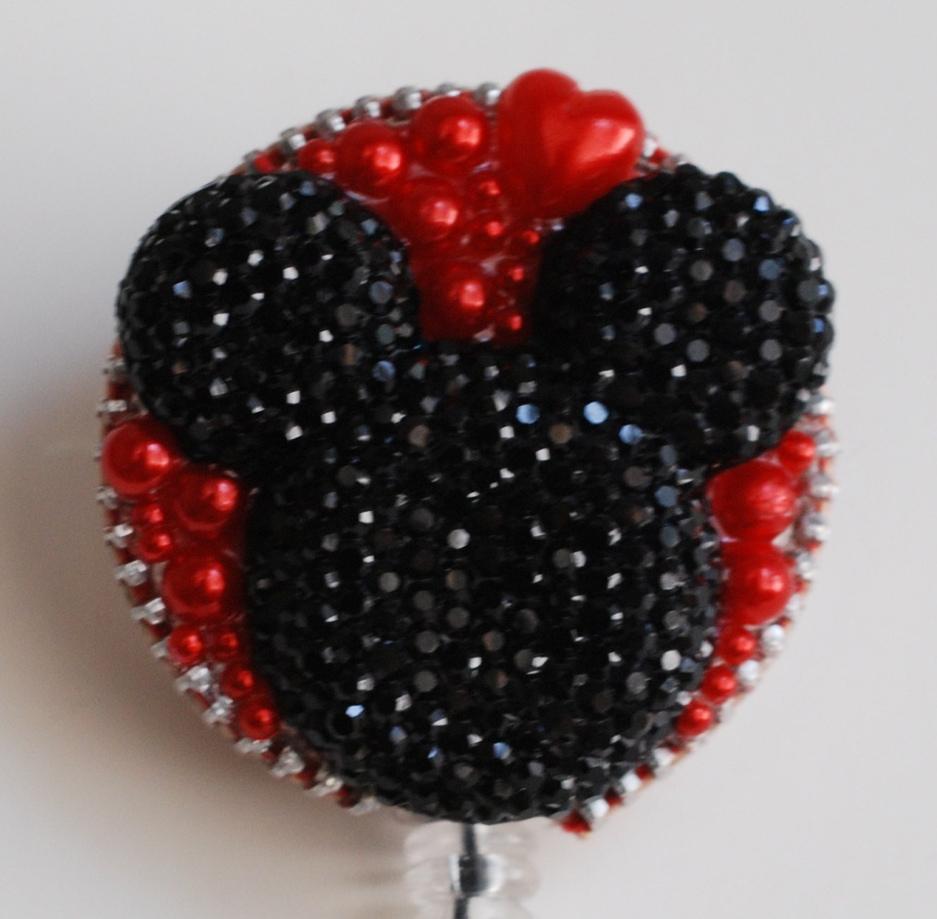 Mickey Mouse Glittery Black Silhouette Vintage Zipper ID Badge Reel - RN ID Badge Holder