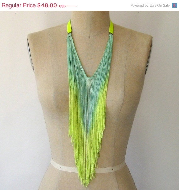 50% OFF SALE Seafoam Neon Lime Fringe Necklace