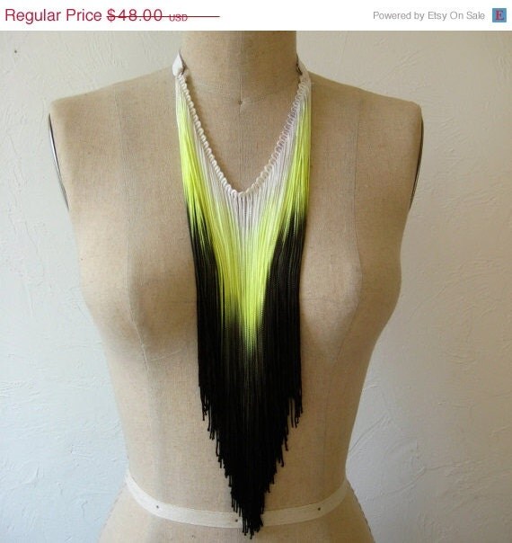 50% OFF SALE Neon Yellow Fringe Necklace