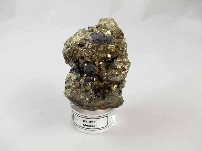 Pyrite Fools Gold mineral geology specimen curio Mexico lucite base