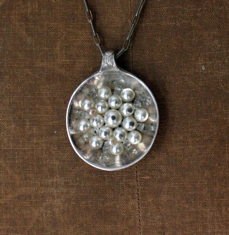 Vintage Spoon Full of Pearls Pendant