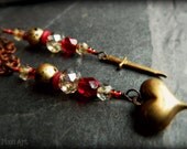 Ear Cuff.  Long Wire Wrapped Ear Wrap with Vintage Brass Heart and Dagger Charm.