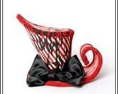 Drizzled ... Red and White Striped Asymmetrical Mini Top Hat with Black Paint
