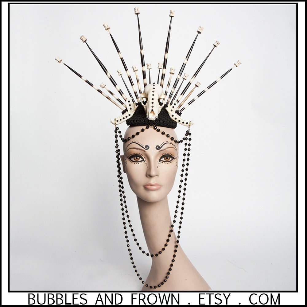 Dark Desires.... Procupine and Chain Headdress with Skull and Shark Vertibrae