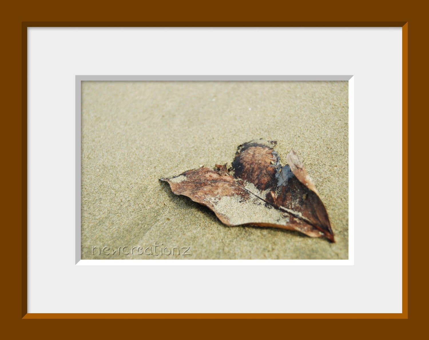 Brown leaf on beach sand print - You choose size 8x10, 10x10, 16x20, 11x14, 20x30