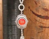 Typewriter Key Necklace - NEW DESIGN - Rare Red TAB Key - Long Length Slim Style Typewriter Key w/ Tassel Necklace - Simple, Fashion Forward