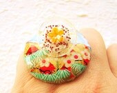 Kawaii Food Ring Vanilla Ice Cream Chiyogami Paper Miniature Food Jewelry