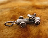 3D Charm - Sterling Silver - Vintage Soap Box Derby Car - Race Car Charm - Go Kart Silver Charm - Mechanical Parts