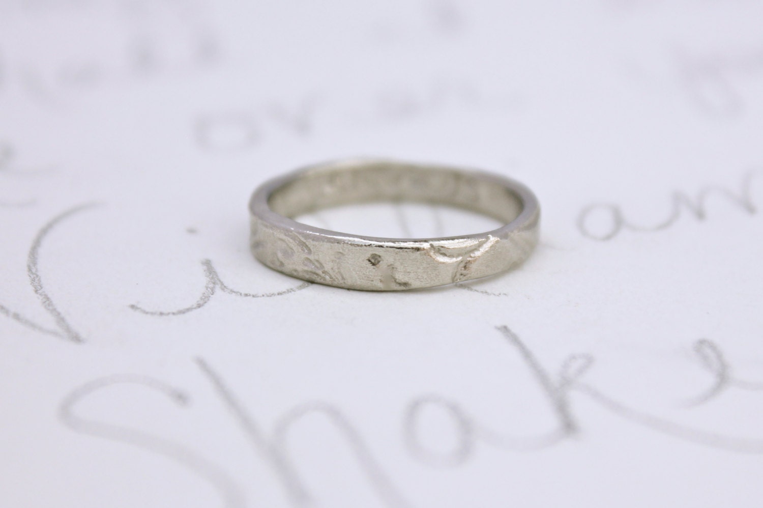 recycled 10k white gold womens wedding band ring . golden scroll ethical wedding ring . ready to ship size 7.5